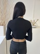 Missguided (M) Fekete Mellnél Kivágot, Kerek Nyakú Anyagában Bordázott, Rövid Derekú Felső