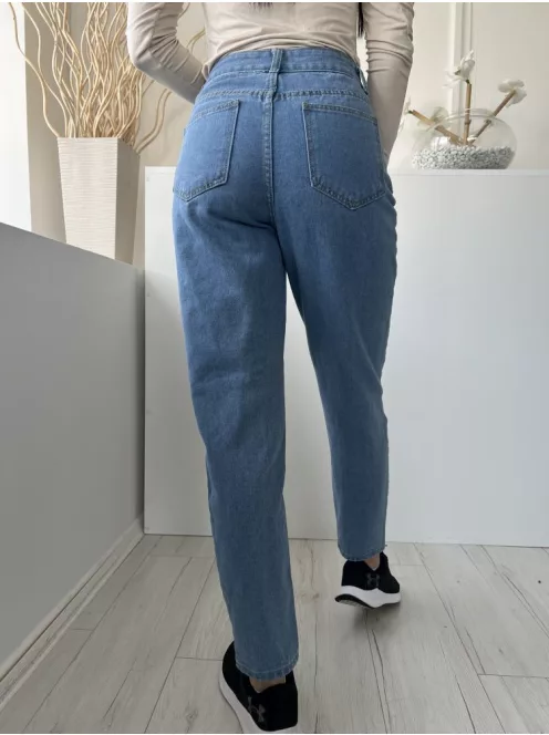 Boohoo (M) Kék Elől Gombos, Zsebes Egyenes Szárú, Farmer Nadrág