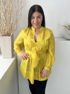 The Rose (M) Sárga Mélykivágású, Derékban Megkötős Mellnél Redőzött, Fényes Anyagú Felső