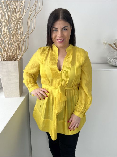 The Rose (M) Sárga Mélykivágású, Derékban Megkötős Mellnél Redőzött, Fényes Anyagú Felső