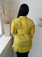 The Rose (M) Sárga Mélykivágású, Derékban Megkötős Mellnél Redőzött, Fényes Anyagú Felső