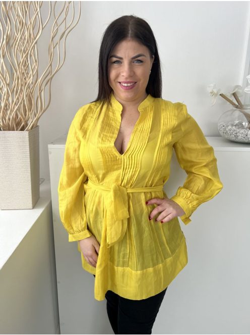 The Rose (M) Sárga Mélykivágású, Derékban Megkötős Mellnél Redőzött, Fényes Anyagú Felső