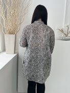 Nutmeg (M) Világos Barna Fekete Foltmintás, Elől Végig Gombos Hosszított Fazonú, Galléros Felső