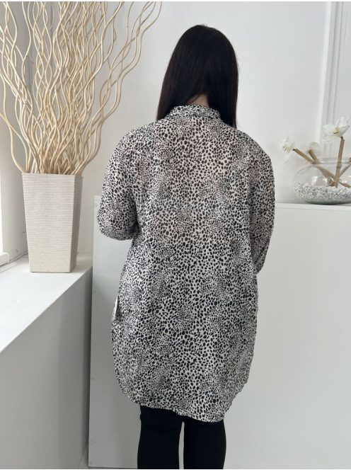 Nutmeg (M) Világos Barna Fekete Foltmintás, Elől Végig Gombos Hosszított Fazonú, Galléros Felső