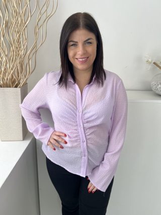   Primark (L) Lila Elől Végig Gombos, Galléros Anyagában Gyűrt, Enyhén Áttetsző Felső