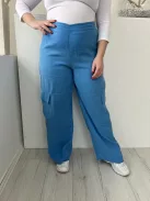 F&F (L) Égkék Hátul Gumisderekú, Oldalt Zsebes Vékony Anyagú Nadrág