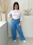 F&F (L) Égkék Hátul Gumisderekú, Oldalt Zsebes Vékony Anyagú Nadrág