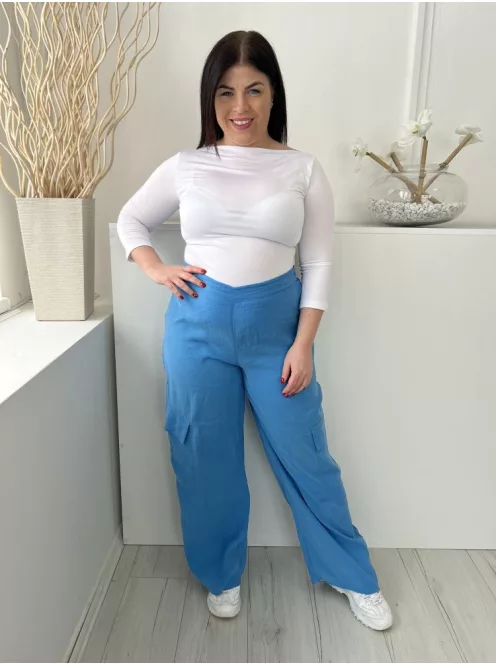 F&F (L) Égkék Hátul Gumisderekú, Oldalt Zsebes Vékony Anyagú Nadrág