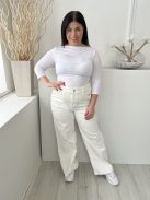 M&S (L) Fehér Elől Gombos, Zsebes Bőszárú, Farmer Nadrág