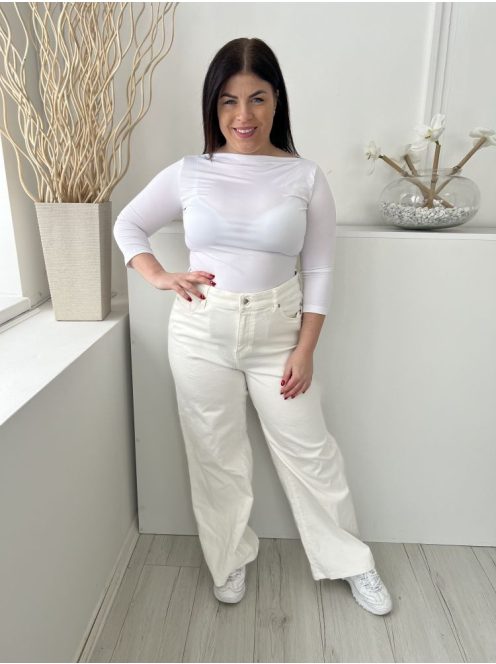 M&S (L) Fehér Elől Gombos, Zsebes Bőszárú, Farmer Nadrág