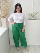 Shein (L) Fűzöld Anyagában Mintás, Gumisderekú Díszmegkötős, Bőszárú Nadrág