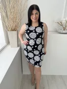 Apricot (M) Fekete Fehér Mintás, Hátul Cipzáros Bélelt, Kerek Nyakú Ruha