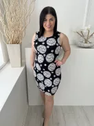 Apricot (M) Fekete Fehér Mintás, Hátul Cipzáros Bélelt, Kerek Nyakú Ruha