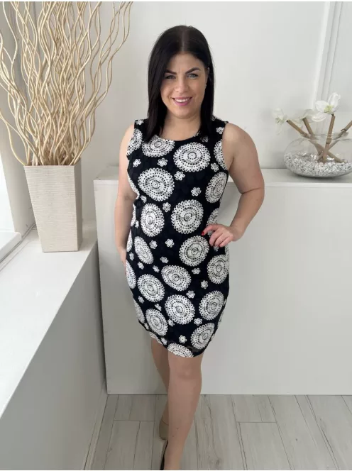 Apricot (M) Fekete Fehér Mintás, Hátul Cipzáros Bélelt, Kerek Nyakú Ruha