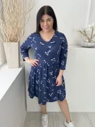 Cath Kidston (L) Kék Pöttyös és Szitakötő Mintás Derékban Szabott, V Kivágású Ruha