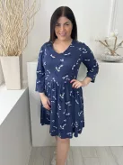 Cath Kidston (L) Kék Pöttyös és Szitakötő Mintás Derékban Szabott, V Kivágású Ruha