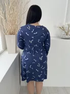 Cath Kidston (L) Kék Pöttyös és Szitakötő Mintás Derékban Szabott, V Kivágású Ruha