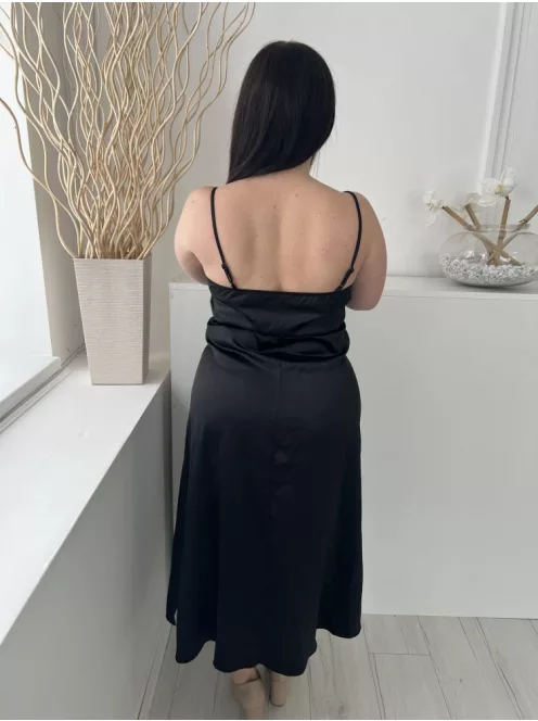New Look (L) Fekete Mellnél Összehúzható, Derékban Kivágott Pántos, Anyagában Mintás Ruha