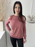 River Island (XS) Mályva Vállán Nyitott, Csipkebetétes Kerek Nyakú Felső
