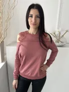 River Island (XS) Mályva Vállán Nyitott, Csipkebetétes Kerek Nyakú Felső