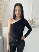 ÚJ Boohoo (S) Fekete Félvállas, Fehér Díszcsíkos Anyagában Mikrobordázott, 90% Pamut Alapanyagú Felső