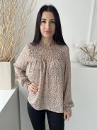 Vila (M) Barna-Kék Sűrű Apró Mintás, Hátul Nyakban Gombos Felül Darázsolt Felső