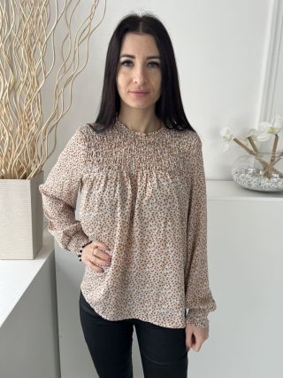   Vila (M) Barna-Kék Sűrű Apró Mintás, Hátul Nyakban Gombos Felül Darázsolt Felső