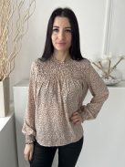 Vila (M) Barna-Kék Sűrű Apró Mintás, Hátul Nyakban Gombos Felül Darázsolt Felső