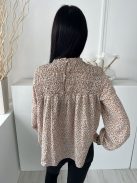 Vila (M) Barna-Kék Sűrű Apró Mintás, Hátul Nyakban Gombos Felül Darázsolt Felső