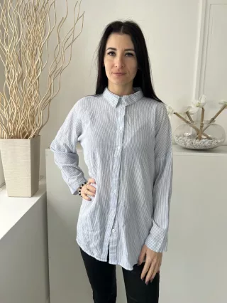   Primark (S) Világoskék Fehér Csíkos, Elől Végig Gombos Galléros, 100% Pamut Alapanyagú Felső