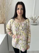 H&M (M) Fehér Színes Virág Mintás, Mellnél Gombos 100% Pamut Alapanyagú, Lenge Fazonú Felső