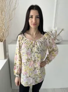 H&M (M) Fehér Színes Virág Mintás, Mellnél Gombos 100% Pamut Alapanyagú, Lenge Fazonú Felső