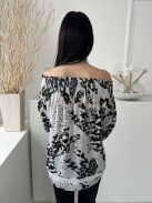 Reiss (M) Halvány Szürke Fekete Mintás, Ejtett Darázsolt Vállú Gombos Ujjvégű Felső