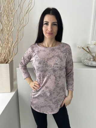   Next (M) Mályva Fekete Mintás, Fényes Anyagú Felvart Ujjvégű, Csónak Nyakú Felső