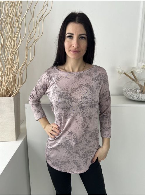 Next (M) Mályva Fekete Mintás, Fényes Anyagú Felvart Ujjvégű, Csónak Nyakú Felső