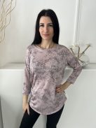 Next (M) Mályva Fekete Mintás, Fényes Anyagú Felvart Ujjvégű, Csónak Nyakú Felső