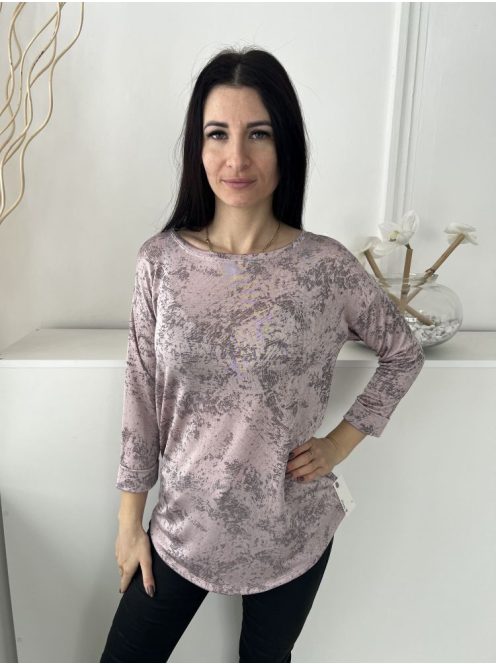 Next (M) Mályva Fekete Mintás, Fényes Anyagú Felvart Ujjvégű, Csónak Nyakú Felső