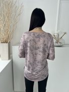 Next (M) Mályva Fekete Mintás, Fényes Anyagú Felvart Ujjvégű, Csónak Nyakú Felső