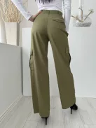 Pull&Bear (S) Khaki Elől Gombos, Oldalt Zsebes Övtartós, Bőszárú Nadrág
