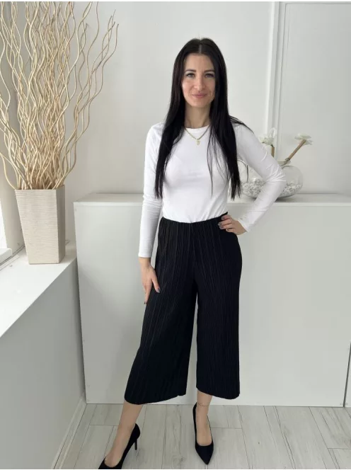 New Look (S) Fekete Gumisderekú, Pliszírozott Bőszárú, Elegáns Fazonú Nadrág