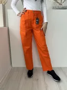 ÚJ Denim Co (S) Neon Narancs Elől Gombos, Oldalt Zsebes Övtartós Nadrág