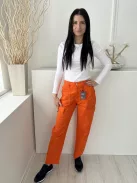 ÚJ Denim Co (S) Neon Narancs Elől Gombos, Oldalt Zsebes Övtartós Nadrág