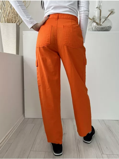 ÚJ Denim Co (S) Neon Narancs Elől Gombos, Oldalt Zsebes Övtartós Nadrág