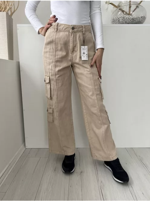 ÚJ Primark (S) Világosbarna Elől Gombos, Oldalt Zsebes Övtartós, Bőszárú Nadrág
