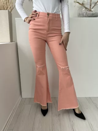   Shein (M) Világos Lazac Elől Gombos, Térdnél Szaggatott Trapéz Aljú, Farmer Nadrág