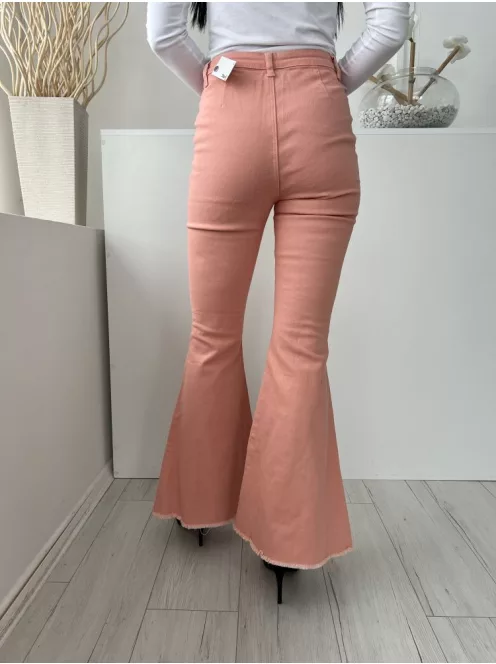 Shein (M) Világos Lazac Elől Gombos, Térdnél Szaggatott Trapéz Aljú, Farmer Nadrág