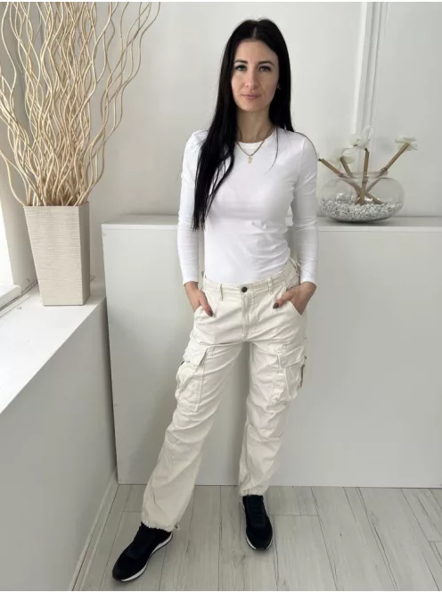 ZARA (XS) Törtfehér Elől Gombos, Oldalt Zsebes Alján Összehúzható, Megkötős Nadrág