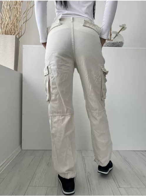 ZARA (XS) Törtfehér Elől Gombos, Oldalt Zsebes Alján Összehúzható, Megkötős Nadrág