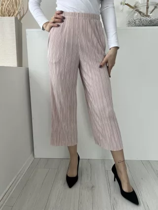   TopShop (M) Púderszínű Gumisderekú, Pliszírozott Rövidített Szárú Nadrág