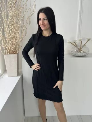   Primark (M) Fekete Anyagában Mintás, Elől Díszvarrásos Kerek Nyakú, Fodros Aljú Ruha